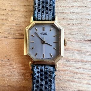 Seiko quartz ladies octagonal gold tone gray dial dress watch NEW BATTERY